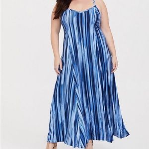 Blue Striped Torrid Maxi Challis Trapeze Dress